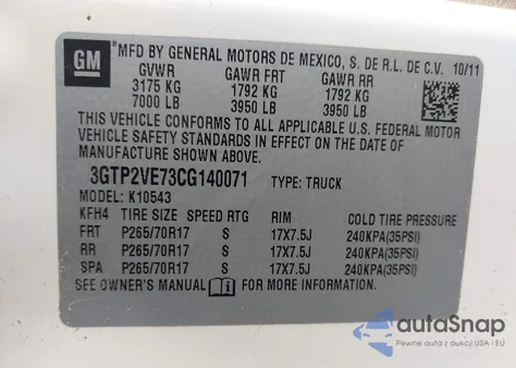 2012 GMC Sierra 1500 Sle z USA, uszkodzony, nr VIN 3GTP2VE73CG140071